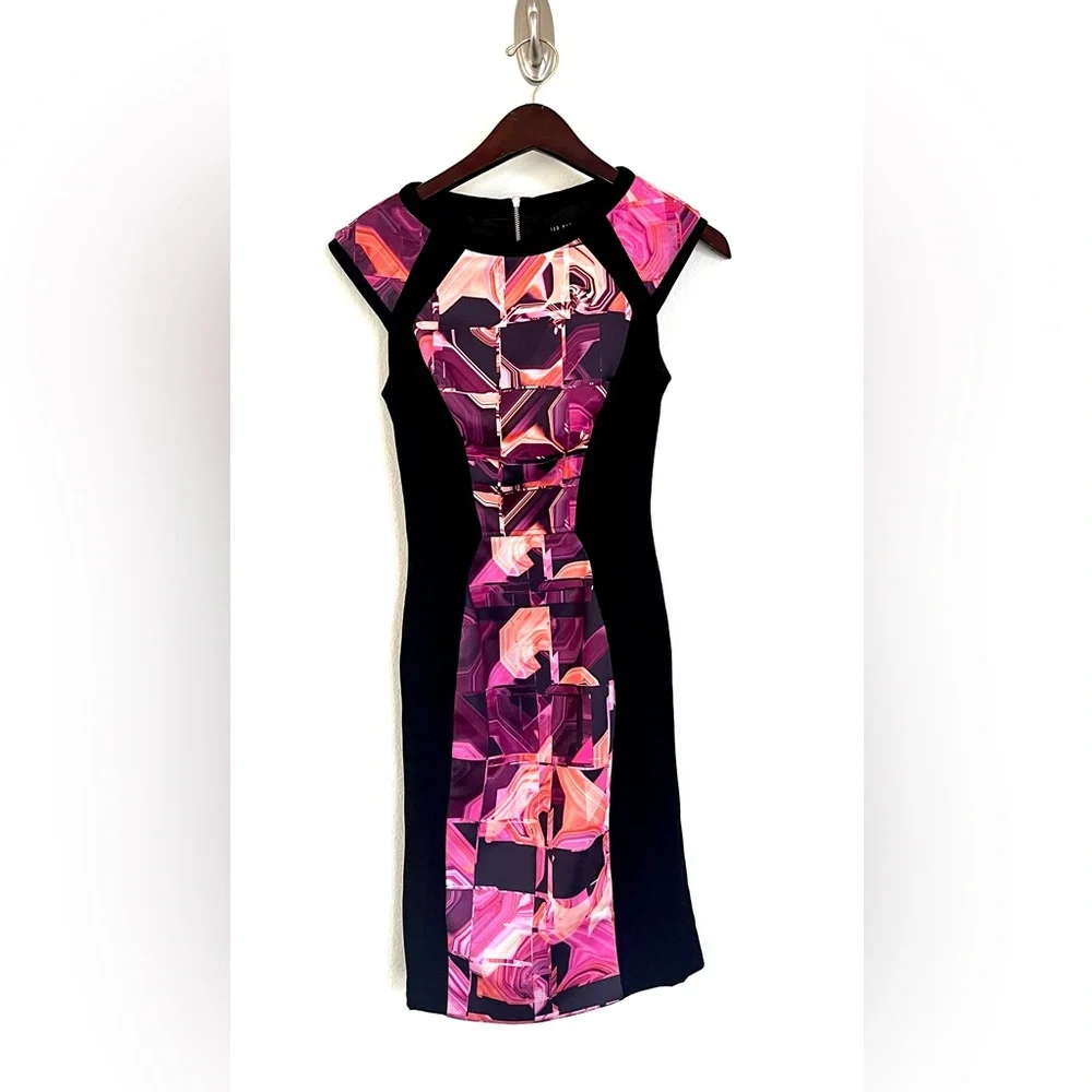 TED BAKER LONDON $325 Jasmaii Geometric Print Midi Dress Sz. 0/US Sz. 2 BNWOT - Picture 3 of 10